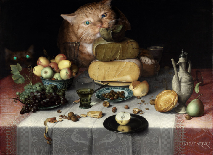 cat painting cheese