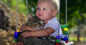 cute baby and adorable kitten best friend